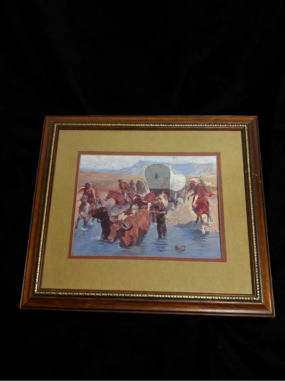 Vintage Frederic Remington "The Emigrants" Lithograph Framed Western Art Print